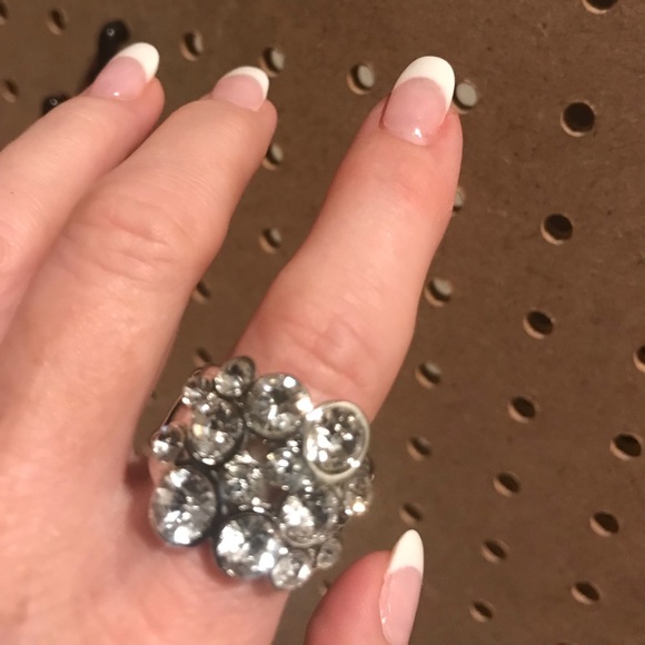 Silver ring with white crystal “bubble” stones.